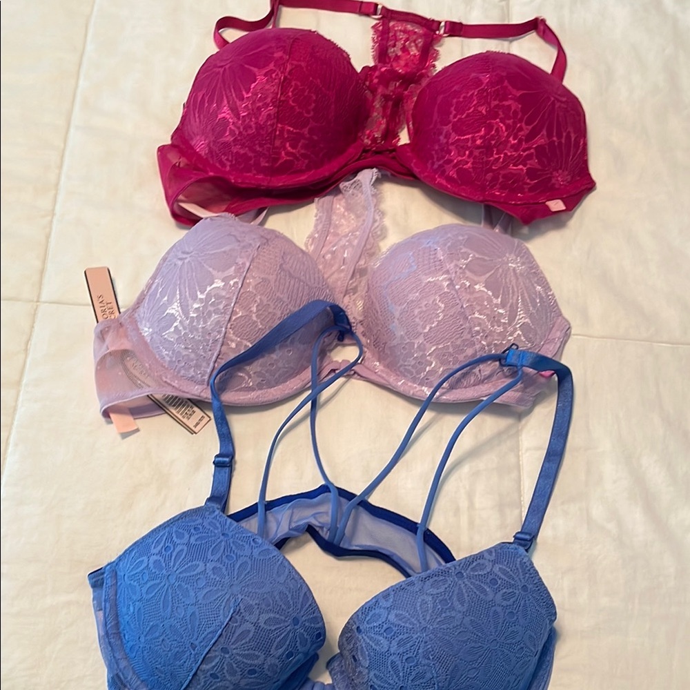 Elegant Lace Bra Set - Pink, Lavender, and Blue